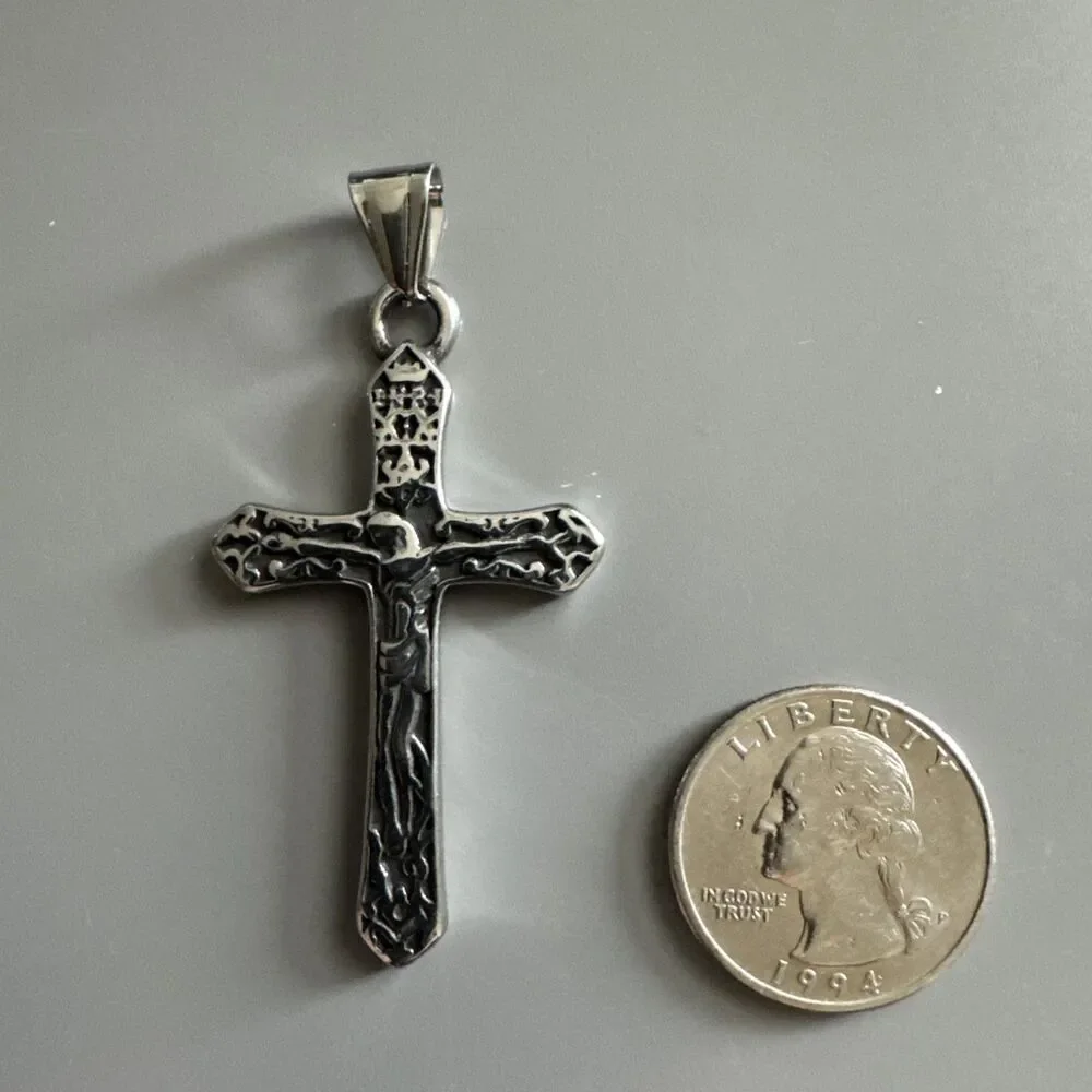 Cross Pendant Stainless Steel Jesus Christ Pendant Necklace Chain Gift Religious